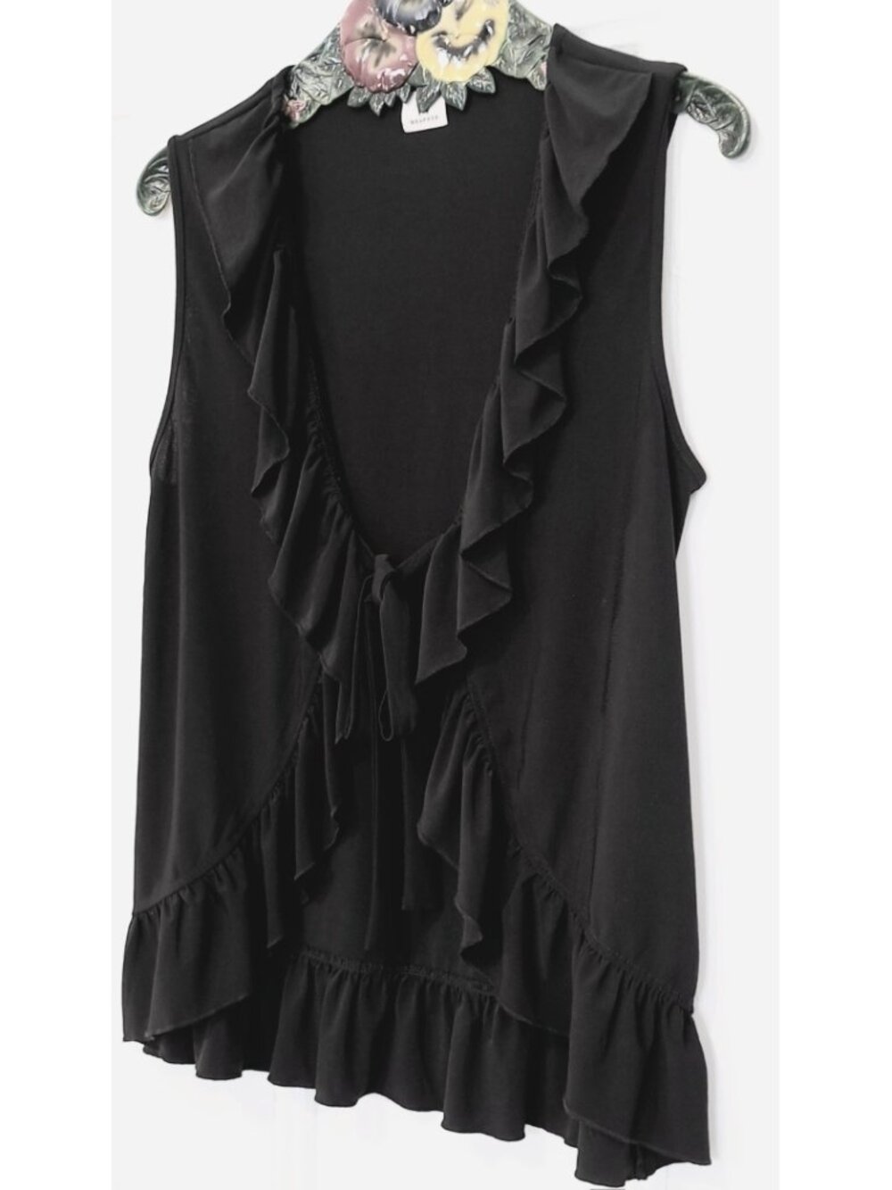 Wrapper Sleeveless Ruffled Black Top